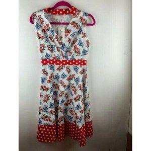 Sucrefas Womens Dress Size Medium Red White Floral Fit N Flare